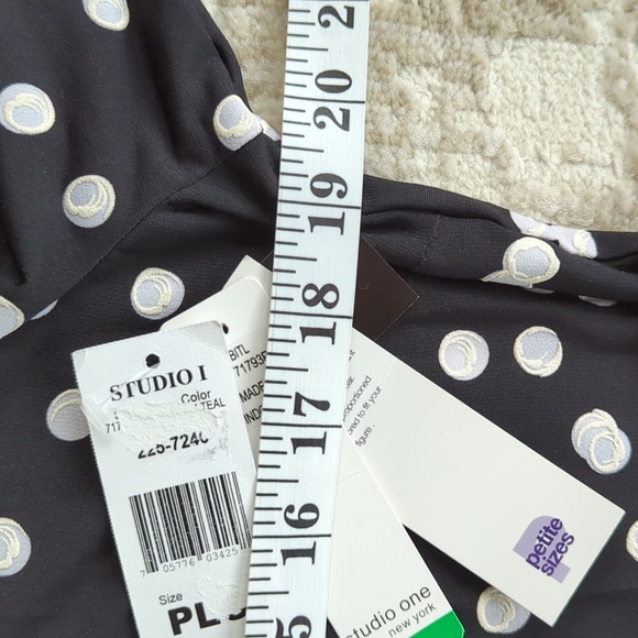 NWT Studio One NY Polka Dot Shift Dress w/Belt LP Black White Teal - Picture 13 of 16